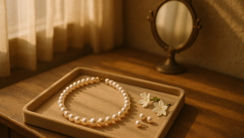 Plain Pearls Mala Necklace Set – Elegant & Spiritual Jewelry for Meditation